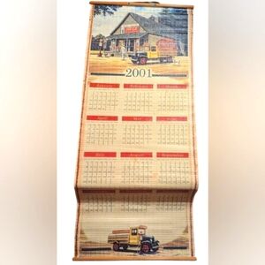 Coca Cola 2001 / 2002 Double Sided Bamboo Scroll Calendar W/ Box VINTAGE